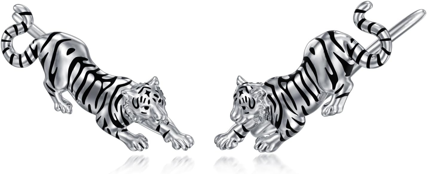 ROMANTIC WORK Tiger Earrings 925 Sterling Silver Tiger Crawling Earrings Jewelry for Women Birthday Christmas Gifts