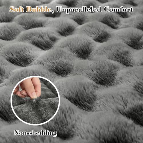 Image of Cymula Full Size Mattress Topper for Winter Fleece Bubble Pillow Top Mattress Pad with 8-21 Inch Elasticated Deep Pockets, Plush Down Alternative Fill Warm Fuzzy Mattress Protector, Grey