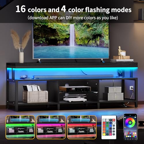 DWVO Living Room TV Stands for 70/65 inch TV LED Entertainment Center with Storage, Modern Television Stand, Industrial Media Console Cabinet with Power Outlets, Black