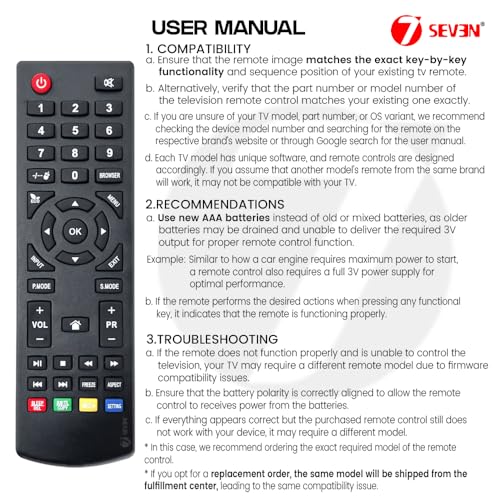 Image of 7SEVEN Remote for Thomson Tv Suitable Only for LCD LED 1080p Full HD Linux OS Based Television Remote Control - Match Exactly with Existing Remote Key by Key for Better Performance