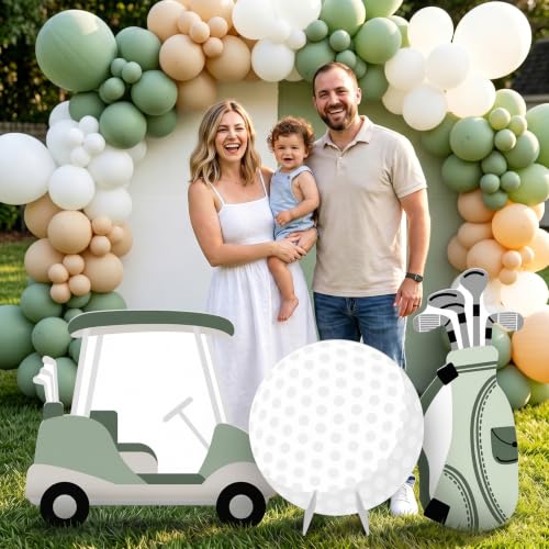 Image of 3 Pcs Golf Cart Cardboard Cutout Photo Booth Props for Hole in One Party, Large Golf Carts, Bags, and Balls Standee Par-Tee Birthday Retirement Decorations Sport Themed Events Supplies