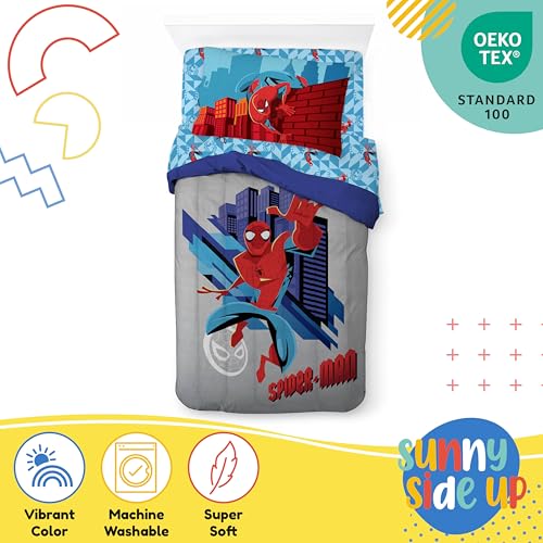 Image of Sunny Side Up Kids Comforter Set Includes Sheets and Pillow Covers - Soft and Cozy Bed Set for Stylish Room Decor, Gray - Spiderman, 5 Piece Twin Bedding
