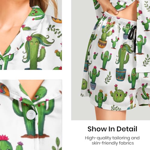 Image of Funny Pajamas for Women Set Print Satin Loungewear Pjs Short Sleeve Button Down Top and Shorts Sets Sleepwear XS-3XL