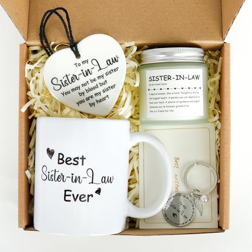 Sister-in-Law Gifts Perfect Presents for Birthday Christmas Wedding & Any Special Occasion Gifts with Mug Candle Keychain Heart Ornament