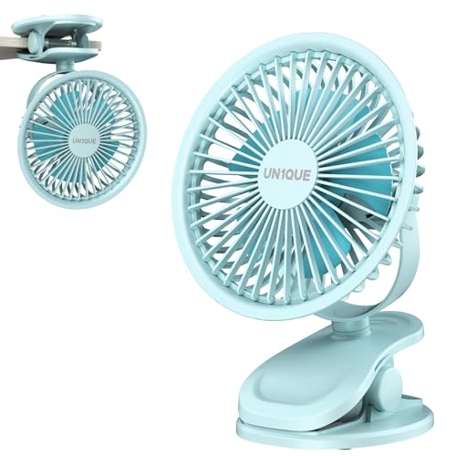 Image of UN1QUE Portable Fan,1800mAh Rechargeable Mini Table Fan,Small Desk Fan 3 Speed,Brushless Motor 3000RPM High Speed Usb Fan,Quiet Clip Fan for Office Kitchen Stroller Camping