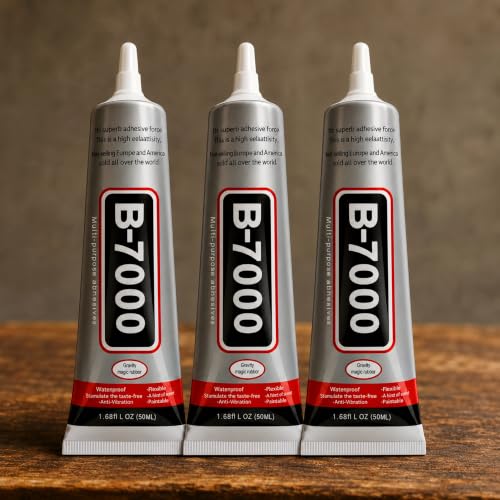 Image of B-7000 Multi-Purpose Adhesive Glue (50ML / 1.68 fl. oz) - Clear Liquid Glue Ideal for Crystal Crafts, Jewelry, Beads, Clothing, Shoes, Fabrics, Screen Repair, Metal, Stone & Glass (Set of 3)