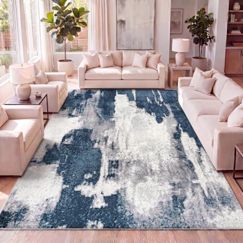 Image of JONATHAN Y Zoe Abstract Marble Navy /White Indoor Area Rug 8x10, Contemporary,Bohemian,Coastal,Casual, Easy-Cleaning for Living Room,Bedroom,Kitchen,Pet Friendly,Non-Shedding (SEU302A-8)