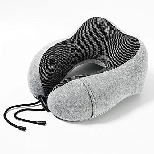Qiccijoo Travel Pillow Memory Foam Neck Pillow with Comfortable & Breathable Cover for Sleeping Car Train Bus and Home Use(Grey)