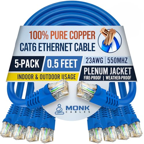Cable Ethernet Cat6 UTP 0.5ft Pack de 5 MONK CABLES miniatura 1