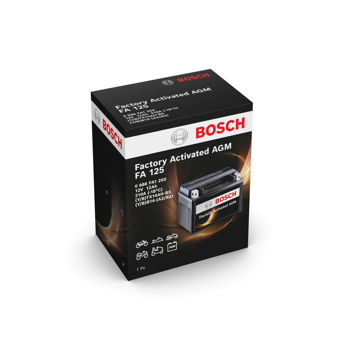 Bosch FA125 - Batería para Motocicletas AGM - 12V 210A 12Ah - Adecuada para motocicletas, motos de enduro, scooters, quads, motos de agua - Compatible M4F35, M4F37, BTX14AH-BS, BB14-A2, BB14-B2