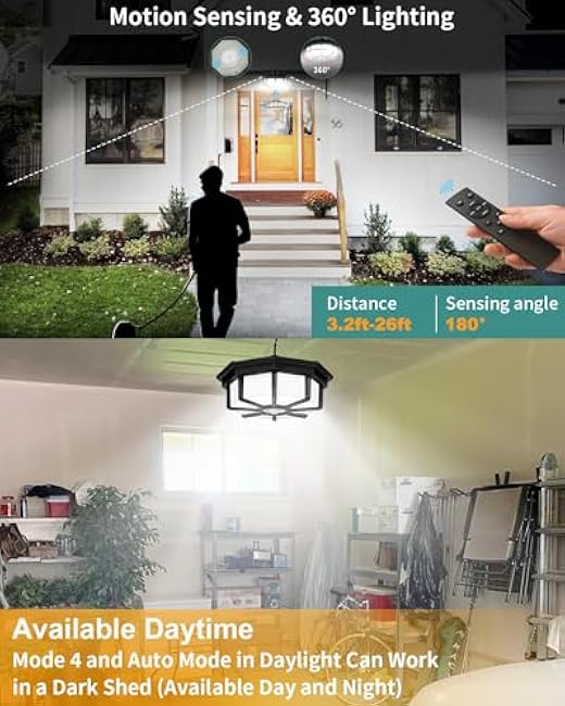 Solar Shed Light Indoor Outdoor 288LED 360¡ãLighting Solar Lights Work in Daytime with Remote Control, Waterproof Solar Gazebo Lights with Motion Sensor/5 Modes for Home Shed Garage Barn