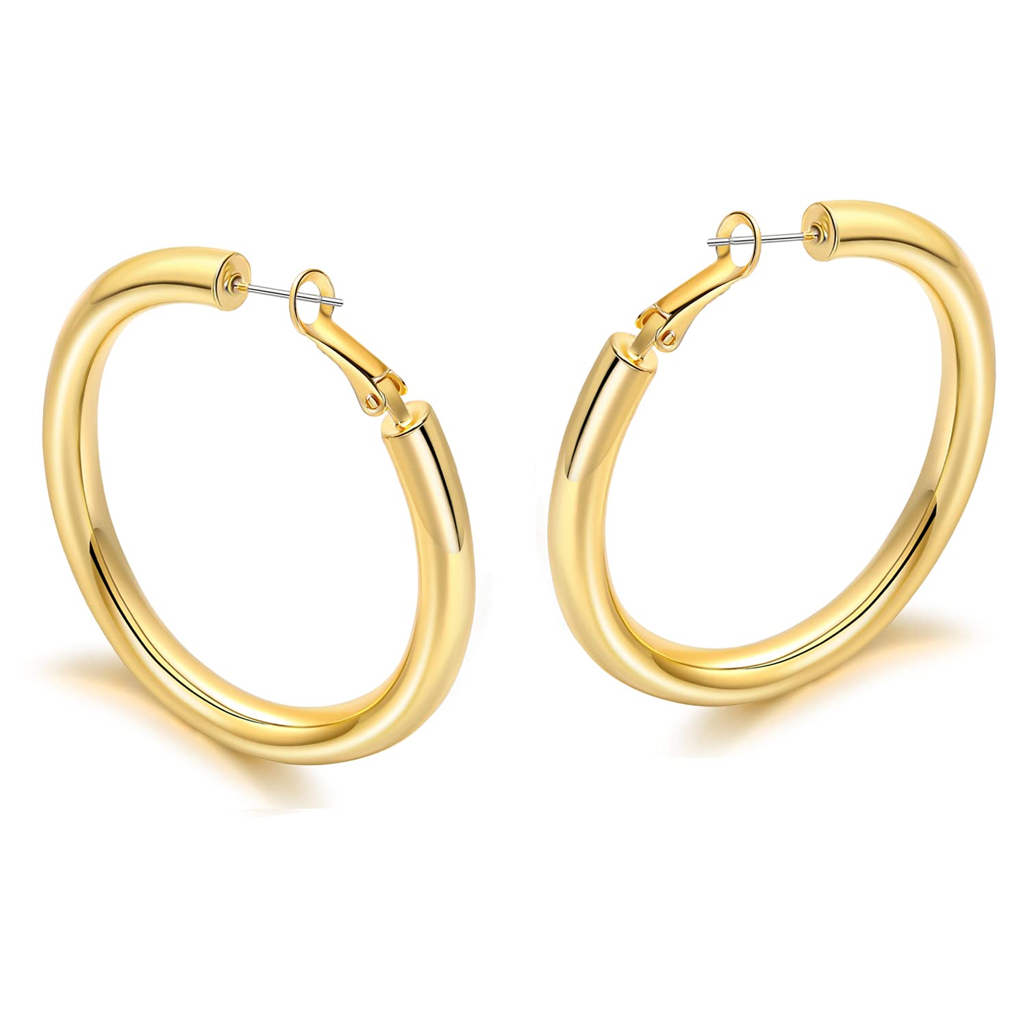 sovesi Gold Hoop Earrings for Women 14K Real Gold Plated Thick Hoop Earrings Lightweight Chunky Gold Hoop Earring Silver Hoop Earrings for Women