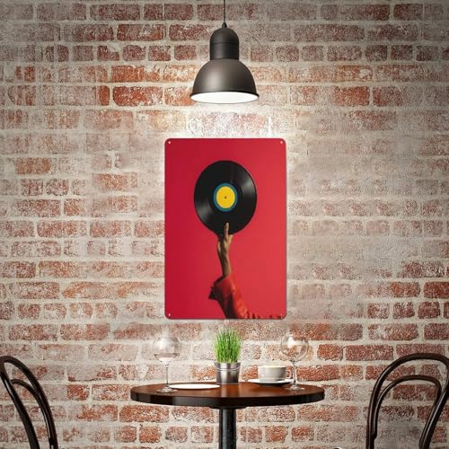 Jubonexis Plaque en métal avec inscription « Hand Holding Up A Yellow Vinyl Record » - Décoration murale pour bar, pub, club, café, chambre - Blanc - 30 x 20 cm – vue 6