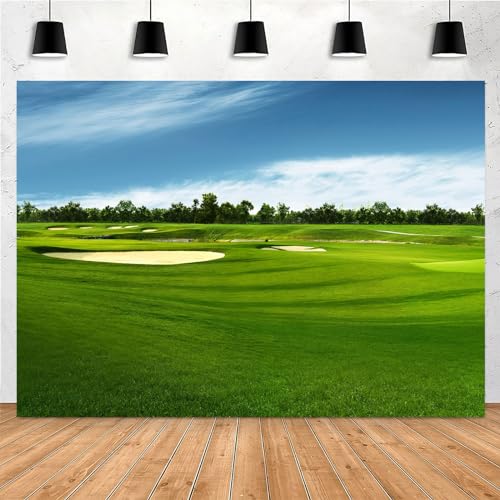 Yieldeer Golf Course Photo Backdrop Sports Wall Tapestry Blue Sky Photography Background White Clouds Themed Birthday Party Decorations Banner, 7X5Ft