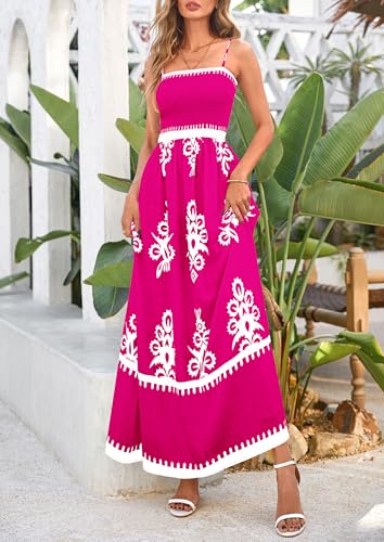 Image of PRETTYGARDEN Women's Summer Boho Maxi Dress Floral Sundresses | Spaghetti Strap, Sleeveless, Smocked Bodice, A-Line Long Flowy, Lightweight Soft, Wedding Guest Party, Beach Vacation Outfits