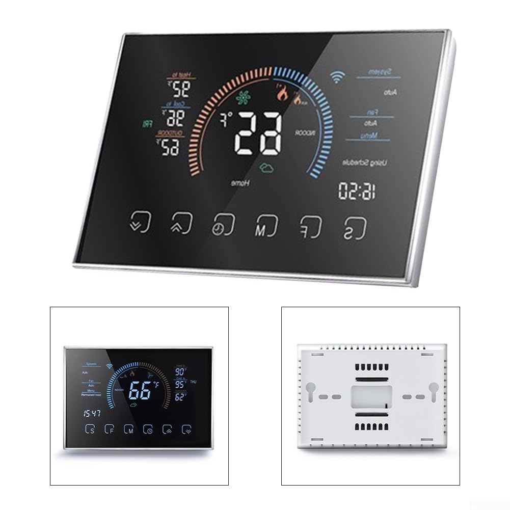 Oniissy Programmierbares digitales Thermostat für Wärmepumpen mit WiFi-App, Sprachsteuerung, 10,9 cm (4,3 Zoll), Vollfarbbildschirm, automatische Kühlung, Heizmodus für Alexa