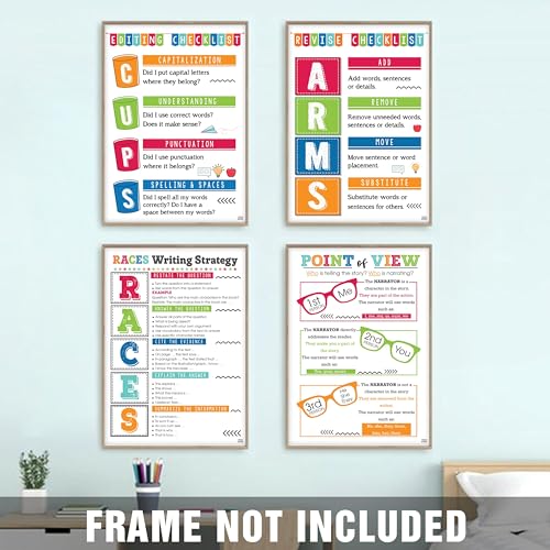 Image of 8 Option Colorful Writing Strategy Posters, 4 Pieces Writing English Poster English Classroom Decor for Middle High School Must Haves Writers Writing Guide English Teacher Posters Sets 10x14 Inches