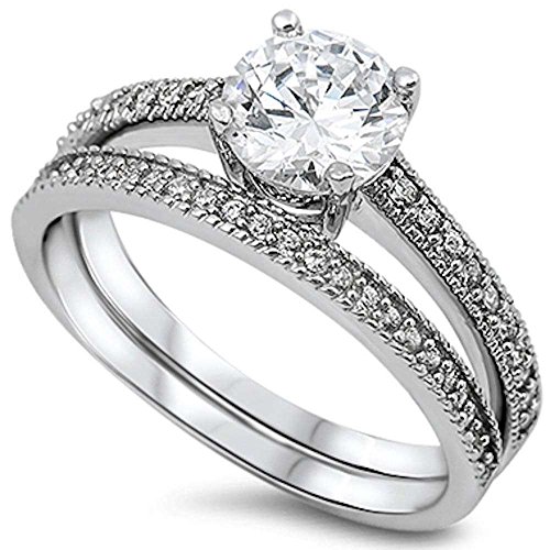 Oxford Diamond Co 1.50CT Solitaire Cubic Zirconia 2 Rings Set .925 Sterling Silver Ring Sizes 9