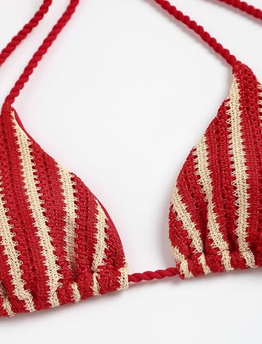 Image of ZAFUL 2 Piece Triangle Bikini for Women Knitted Rope Halter Bikini Sets Sexy Bathing Suit Side Tie Swimsuits Beachwear