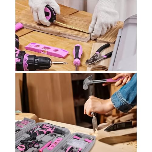 219-Piece Pink Home Tool Kit with 12V Cordless Drill – Complete DIY Repair Set with Durable Toolbox & UK Plug for Home, Office & Craft Projects 7 219-Piece Pink Home Tool Kit with 12V Cordless Drill – Complete DIY Repair Set with Durable Toolbox & UK Plug for Home, Office & Craft Projects - Image 7
