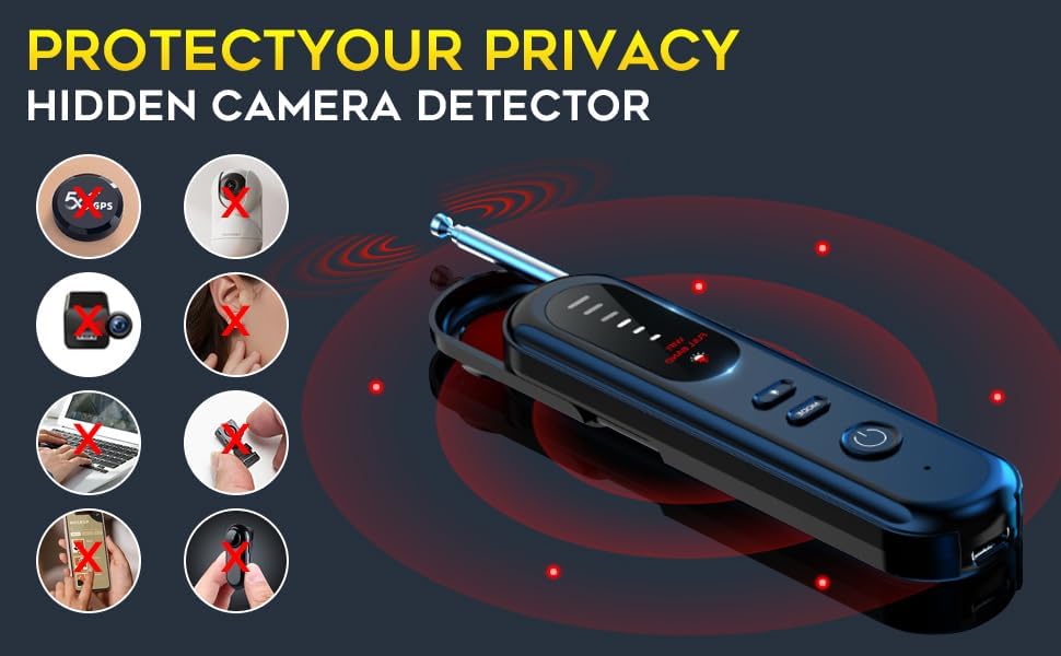Image of Hidden Camera Detector Device- Pocket Sized Anti Spy Camera Detector, Listening Device GPS Tracker Detector, 5 Levels Sensitivity Adjustable 4 Professional Modes (A-1)