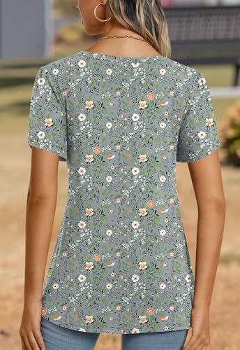Image of CATHY 2026 Women Tops Summer Short Sleeve Tunic V Neck T-Shirts Loose Casual Floral Blouse S-4XL