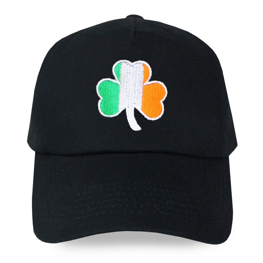 Teddyt's Men's Black, Green, Orange Irish Flag Shamrock Black Ireland Adult Baseball Cap Hat