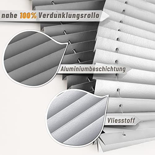 bobodeco Plissee ohne Bohren Verdunkelung Klemmfix, Grau 80x230 cm(BxH) Verdunklungsplissee Thermo Plissees 100% Verdunkelnd &… – Ansicht 2