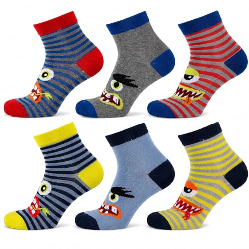 Lieblingsstrumpf24 6 er Pack Kinder Socken Jungen Mädchen Baumwoll (Monster Mix 23-26)