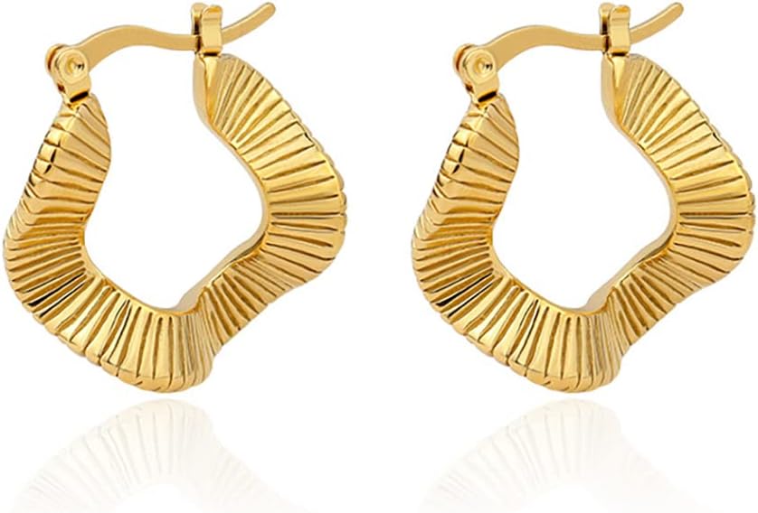 YAHOYA Stainless Steel Irregular Hoop Earrings for Women Metal Golden Unusual Chic Jewelry Aretes Gift