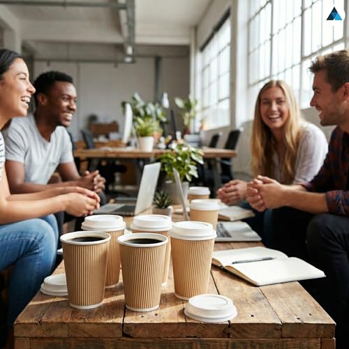 Nationwide Paper Coffee Cups with Lids 12oz Disposable Triple Walled Ripple Cups Brown - 100 Pcs - Image 7