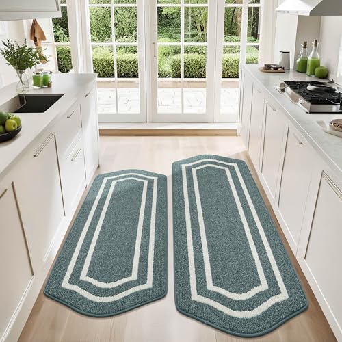 Cosy Homeer 2pc Kitchen Rugs Set - Non Slip Lake Blue