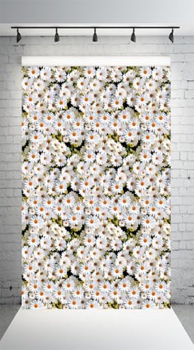 Image of Dhara White Flower Backdrop Cloth - 5ft x 8ft Polyester Fabric for Ganesh Chaturthi, Satyanarayan Pooja, Annaprassana. Washable Fabric