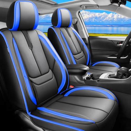 Image of Fit RAV4 Car Seat Covers for Toyota RAV4 2019-2025 2026 Hybrid XLE LE XSE XLE Premium,Limited-Premium Waterproof&Breathable Leather,All-Weather Seat Cushion Protector,2 Front /Black-Blue