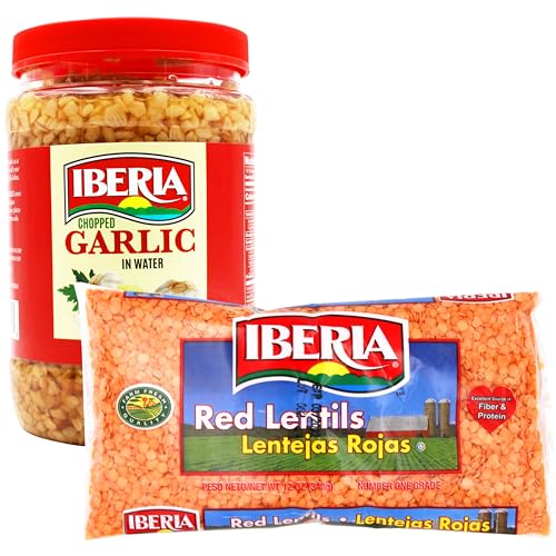 Iberia Chopped Garlic In Water, 32 oz + Iberia Red Lentil Beans, 12 Ounce