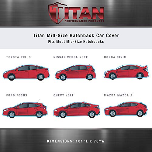 Image of Titan Premium Multi-Layer PEVA Car Cover for Hatchbacks 165-181 inch. Waterproof, UV Protection, Anti-Scratch Protective Lining, Driver-Side Zippered Opening. Fits Prius, Focus, Civic and More.