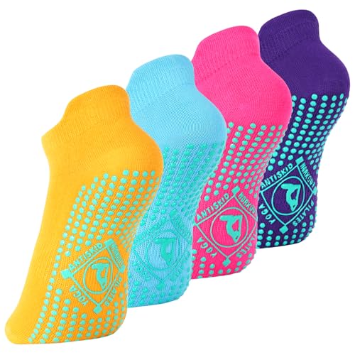Image of ELUTONG Pilates Non Slip Grip Socks for Women 1-4 Pairs Yoga Barre Ballet Workout Hospital Grippy Sock