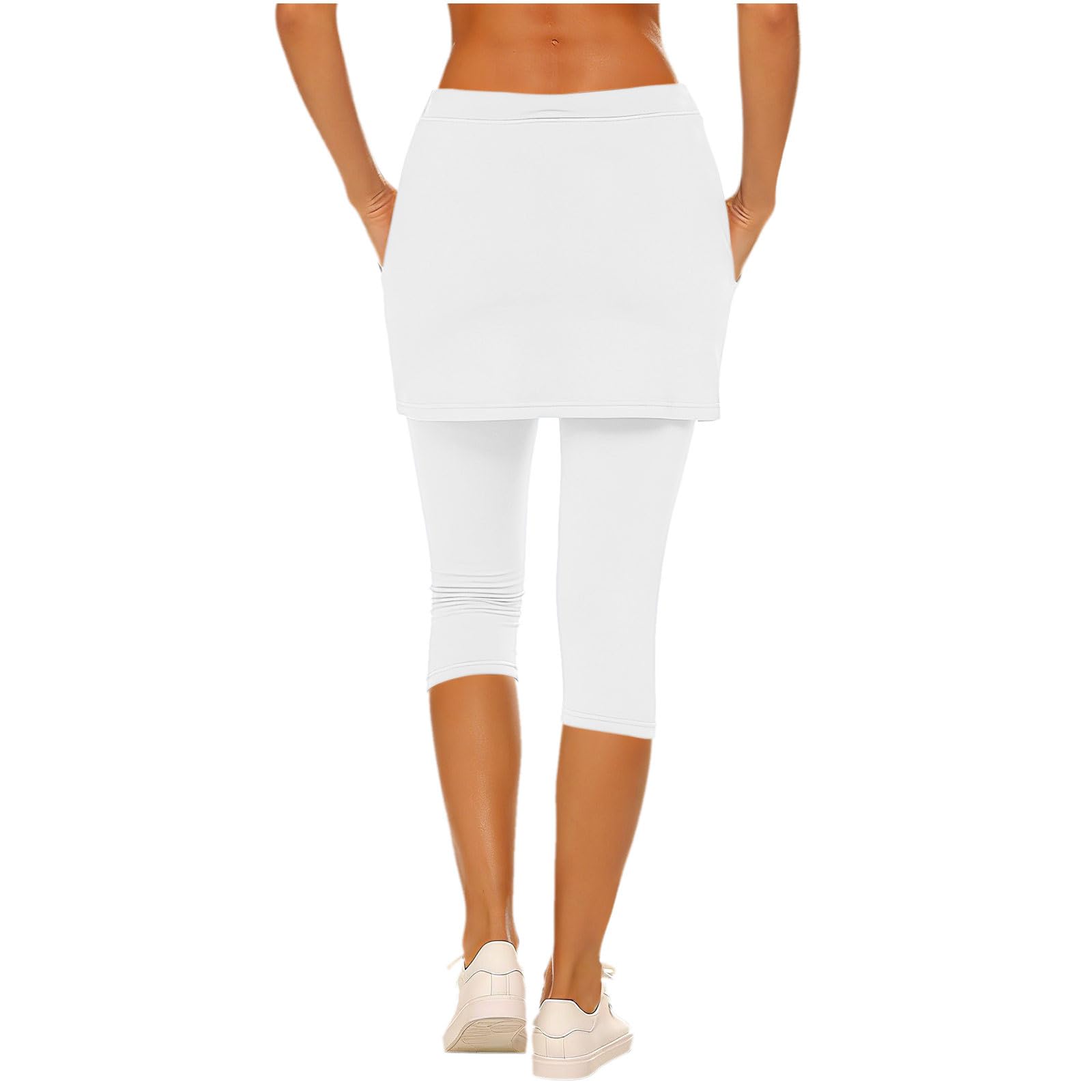 3/4 Leggings Damen mit Rock 2 in 1 Sporthose Sport Trainingshose Leichte Yogahose Tennis Sweatpants Yoga Fitnesshose Gym Trackpants Bequeme Rockhose Stretch Laufhose