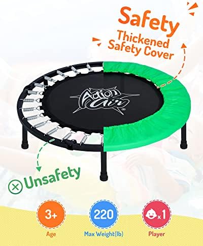 ACTION AIR Mini Trampoline, Folding Trampoline for Indoor and Outdoor, Rebounder Trampoline with Adjustable Handle, Small Trampoline with Safety Pad, Max 220 lbs and 260 Lbs 4 51PB ORK7jL. AC