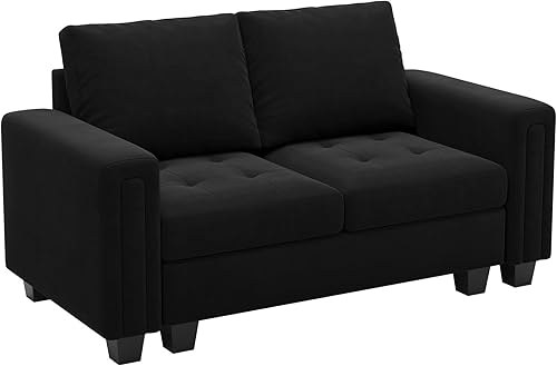 Miniatura 8 de Belffin Sofá modular de terciopelo de 2 plazas, sofá de dos plazas, asientos de amor para espacio pequeño, color negro