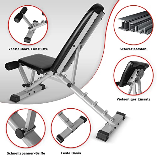 Transformer 3in1 Hantelbank – Intelligentes Umbausystem, vollwertiges Curpult für Bizepstraining und Rückentrainer für Hyperextensions, Beinhalterung für Bauchtraining, inkl. Trainingsposter, Trainingsplan und Ratgeber – Bild 6