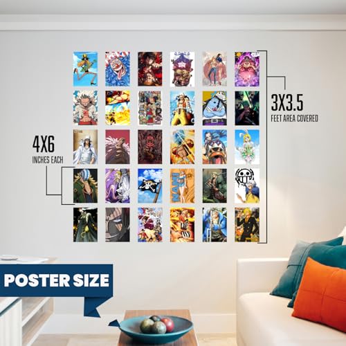 Image of Wallgasm One Piece Posters - Pack of 30, 10x15cm (A6 Size) Posters for room, bedroom, office | Wall Collage Kit | One Piece