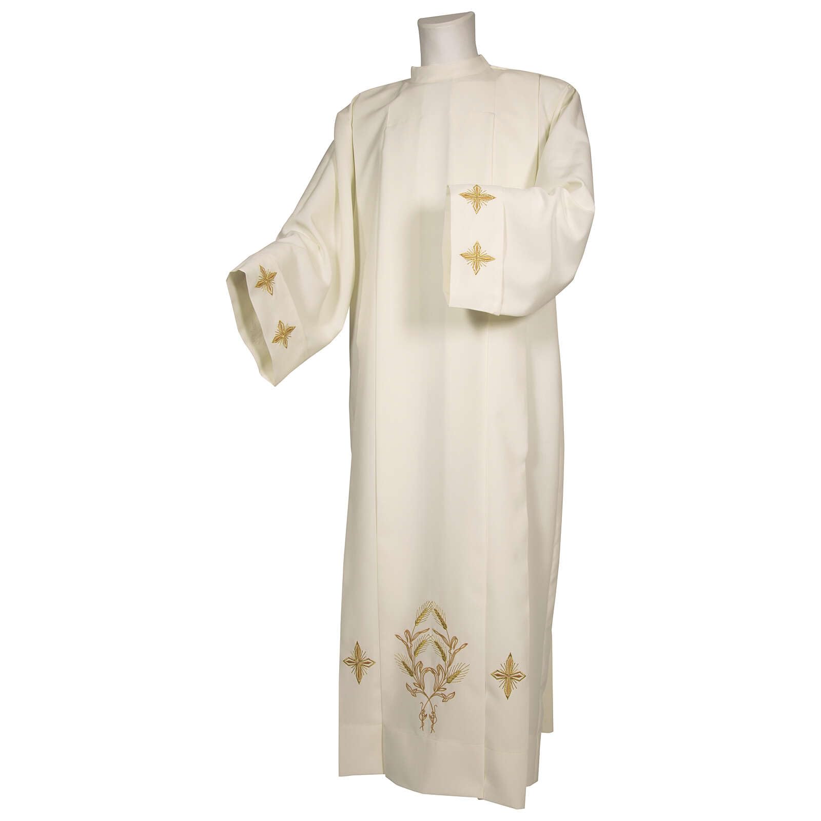 Ivory alb 100% polyester with crosses on sleeve, ears of wheat and zip on the front, 150 cm (59 inc.)