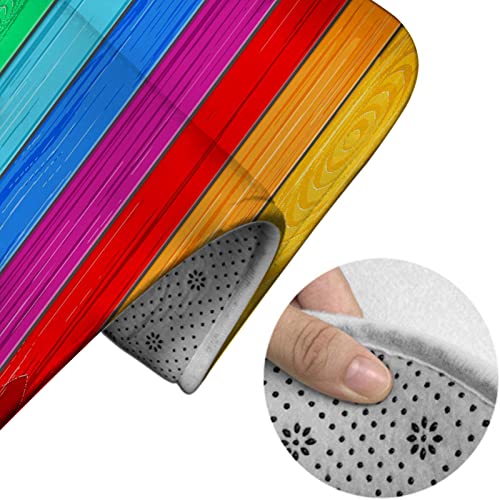 Badezimmerteppich-Set, 3-teilig, Regenbogenfarbener Holzstreifendruck, waschbare Badteppiche, rutschfest, mit Rückenpolster, Konturteppich und Toilettendeckelbezug – Bild 5
