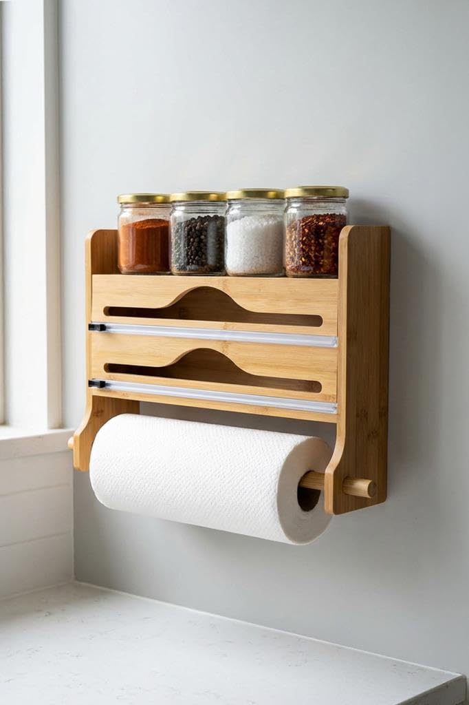 Digithome Bambu Baharat Standlı Streç Alüminyum Folyo Kesici Kağıt Havluluk Seti – E/2 C1-1-289