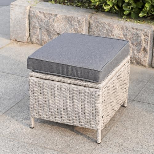 Calma Lux® Poly Rattan Hocker 2 stück mit Kissen Gartenhocker Sitzhocker Fußhocker Rattanhocker Balkon Sitzhocker Gartenmöbel 40x40x40cm ‎ (Beige)
