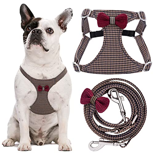 Puppytie No Pull Dog Harness with Multifunction Leash, Soft Adjustable, Escape Proof, Medium Dog Size, Knitted Brown