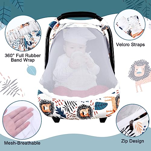 Image of SWESEN Car Seat Covers for Babies, Lion Baby Car Seat Cover with Zipper Mesh, Carseat Cover Boy, Stretchy Infant Carseat Canopy, Animal