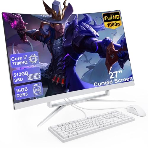 SUKOTOP PC de Escritorio Todo en uno de 27 Pulgadas, Pantalla FHD Curvada, computadora Todo en uno de 16 GB DDR4 512 GB ROM SSD Core i7 7700HQ, HDMI Bluetooth 5.0 WiFi de Doble Banda con Mouse y