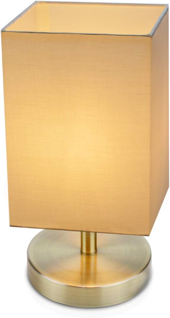 Bedside Table Lamp,Modern Square Beige Fabric Shade Nightstand Desk Lamp,Retro Night Light Fixture for Bedroom,Coffe,Study,Living Room,Dinning Room